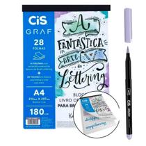 Kit Lettering Iniciante Caneta Brush Pen CIS + Bloco Exercício CIS