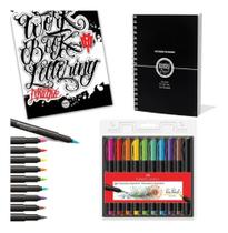 Kit Lettering Workbook + Bl Desenho + 10 Caneta Brush Faber Castell