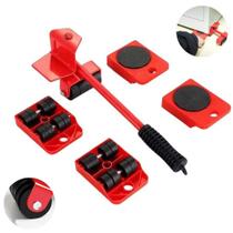 Kit Levantador Mudança de Móveis Pesados 5 Peças Vermelho até 150kg com Rodinhas Antirrisco