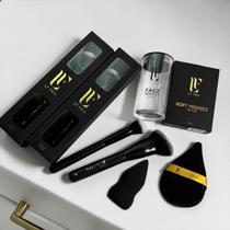 Kit LF Pro 4 Itens Maquiagem Profissional: Pincéis F01 C02 + Esponjas para Base e Pó Kit LF Pro 4 Itens Maquiagem Profissional: Pincéis F01 C02 + Esponjas para Base e Pó