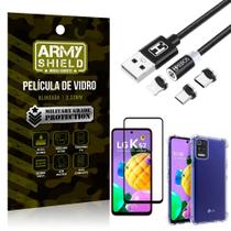 Kit LG K62 / K62 Plus Cabo Magnético 2 Metros + Capinha + Película 3D - Armyshield
