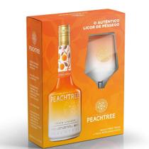 kit licor peachtree 700 ml com taça vidro personalizada