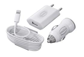 Kit Lightning 3 Em 1 - Android - Cabo de Dados/Carregador Automotivo Branco e Tomada KT200 Newlink