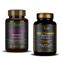 Kit Lilis Secrets Multivitaminico Mulher + Omega Femme 3 6 9 Linhaça Borragem Primula 60+60 capsulas