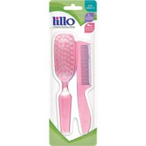 Kit Lillo Escova e Pente de Cabelo cor Rosa