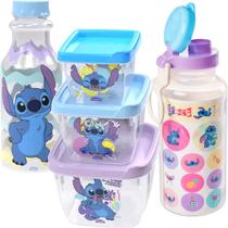 Kit Lilo & Stitch C/ Garrafas Porta Lanche Infantil Escolar