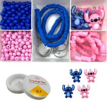 Kit Lilo Stitch Miçanga Pulseira Infantil Fio Fimo + Pingente Silicone