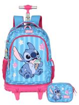 Kit Lilo Stitch Mochila 2Em1 Rodas Costas + Estojo Box Luxo
