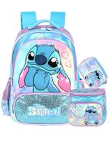 Kit Lilo Stitch Mochila Costas + Lancheira + Estojo Box Luxo