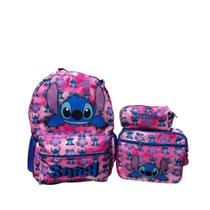 Kit Lilo Stitch mochila costas lancheira Térmica e Estojo