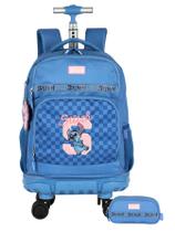 Kit Lilo Stitch Mochila Rodas + Estojo Triplo Original Luxo Kit Lilo Stitch Mochila Rodas + Estojo Triplo Original Luxo