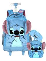 Kit Lilo Stitch Mochila Rodas + Lancheira + Estojo Pelúcia