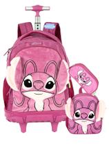 Kit Lilo Stitch Mochila Rodas + Lancheira + Estojo Pelúcia