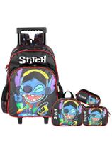 Kit Lilo Stitch Mochila Rodas + Lancheira + Estojos Menino