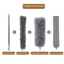 Kit limepza 4 em 1 espanador telescópio microfibra