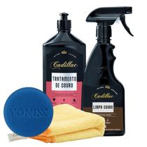 Kit limpa couro + tratamento de couro cadillac + pano + aplicador