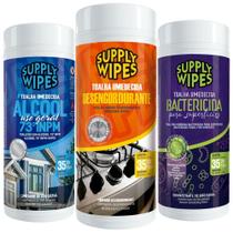 Kit limpa cozinha e banheiro pano toalha umedecida com 3 potes desengordurante bactericida e alcool - SUPPLYWIPES