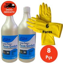 Kit Limpa Fossa Caixa Gordura Ralo Desengordurante 1L Desentope E Luva Látex Limpeza Multiuso