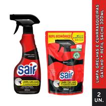 Kit Limpa Grelhas e Churrasqueiras Saif Gatilho + Refil Sachê 300ml Kit Limpa Grelhas e Churrasqueiras Saif Gatilho + Refil Sachê 300ml