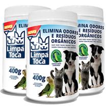 KIT LIMPA TÓCA COM 3 POTES DE 400 G - Eliminador De Odores Pet - Tira cheiro de xixi