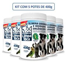 KIT LIMPA TÓCA COM 5 POTES DE 400 G - Eliminador De Odores Pet - Tira cheiro de xixi