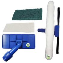 Kit Limpa Tudo LT Com Junção 360 Giro Para Cantos Paredes Piso + Fibra Verde + Branca + Rodo 2 em 1 Luva De Vidros 25cm - Star Clean Pró