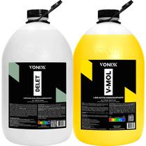 Kit Limpador de Plasticos Borrachas Pneus Delet 5l e Shampoo Automotivo Lava Autos Desengraxante V-Mol 5l