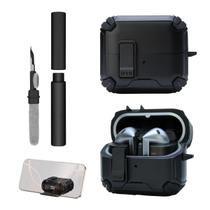 Kit Limpador para Fones e Capa Protetora Airtrek Nerdcase para Galaxy Buds 3, Buds Pro 3, Buds3 FE, Suporte Adaptado, Preto