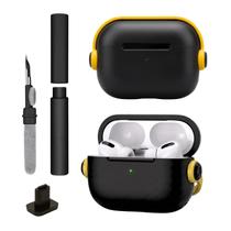 Kit Limpador para Fones e Capa Protetora de Silicone Nerdcase Compatível com AirPods Pro 3, Music Preta e Amarelo Kit Limpador para Fones e Capa Protetora de Silicone Nerdcase Compatível com AirPods Pro 3, Music Preta e Amarelo