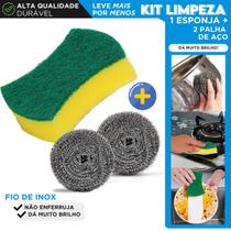 Kit Limpeza 2 Palhas de Aço Inox 1 Esponja Dupla Face Verde Para Cozinha Panelas Fogão Multiuso Kit Limpeza 2 Palhas de Aço Inox 1 Esponja Dupla Face Verde Para Cozinha Panelas Fogão Multiuso