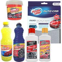 Kit limpeza automotiva - cera - pretinho - cera carnaúba - shampoo - silicone - pano de microfibra