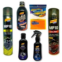 Kit Limpeza Automotiva Completa - 1 Shampoo Cera Silicone Pretinho Cristalizador PanoEsponjaEstopa
