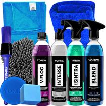 Kit Limpeza Automotiva Completa Shampoo V-Floc Limpador Sintra Fast Cera Blend Spray Revitalizador Intense Toalha Secagem Luva Vonixx