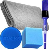 Kit Limpeza Automotiva Pano Toalha Flanela de Microfibra + Pincel Detalhamento + Aplicador de Espuma Vonixx