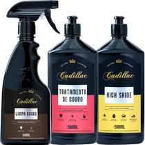 Kit Limpeza Automotiva Shampoo com Cera High Shine Limpa Couro e Hidratante 500ml Cadillac