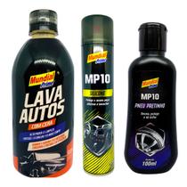 Kit Limpeza Automotiva Shampoo Com Cera + Silicone E Pretinho Brilho Lavagem ProfissionalCarroMoto