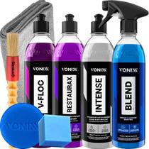 Kit limpeza automotiva shampoo concentrado v floc renovador de plasticos intense proteção prolongada blend revitalizador restaurax vonixx