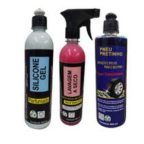 kit limpeza automotiva shampoo lava a seco pretinho silicone