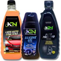 Kit Limpeza Automotiva Shampoo Lava Auto + Pneu Pretinho + Silicone Gel KN