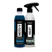 Kit Limpeza Automotiva Shampoo Moto-V + Delet Pneus Borracha