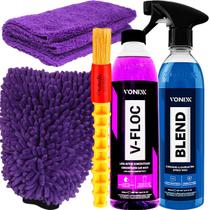 Kit Limpeza Automotiva Shampoo V-Floc Concentrado Cera Liquida Spray Blend Vonixx Luva Pincel Pano