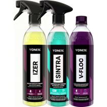 Kit Limpeza Automotiva Vonixx V-floc Shampoo + Sintra Fast + Izer 500ml