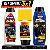 Kit Limpeza Carro 3x1 Lava Autos Pretinho Silicone Gel Cera Lavagem Completa Brilho e Proteção Total Kit:Kit Completo 3x