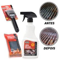 Kit Limpeza Churrasqueira Limpa Grelhas Esponja + Escova Aço Kit Limpeza Churrasqueira Limpa Grelhas Esponja + Escova Aço