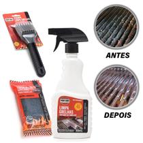 Kit Limpeza Churrasqueira Limpa Grelhas Esponja + Escova Aço