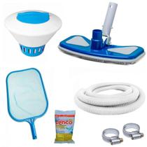 Kit Limpeza com Mangueira 6m + Aspirador + Peneira + Flutuador Grande + Cloro