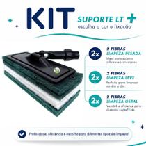 Kit Limpeza Completa 3 em 1 Suporte LT + Fibras Bucha Esponja Abrasiva Verde Limpeza Leve e Pesada Modelo:Suporte Preto Kit Limpeza Completa 3 em 1 Suporte LT + Fibras Bucha Esponja Abrasiva Verde Limpeza Leve e Pesada Modelo:Suporte Preto