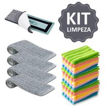 Kit Limpeza Completo 10 Panos Microfibras Com 3 Refil Mop Rodo Ideal para Casa
