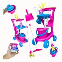 Kit Limpeza de Brinquedo Vassoura, Rodo e Pa Infantil, Aprendendo Brincando Menino e Menina Carrinho