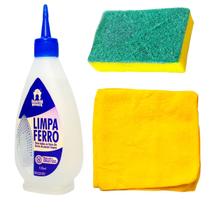 Kit Limpeza de Ferro Passar Roupa com Pano Amarelo e Esponja